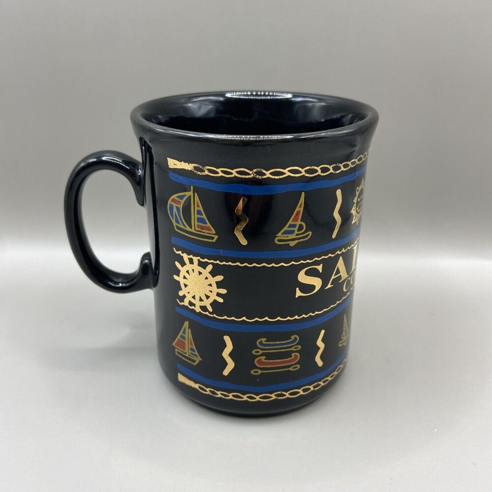 Vintage Saltash Cornwall England Souvenir Coffee Mug Nautical Sailboat CPM